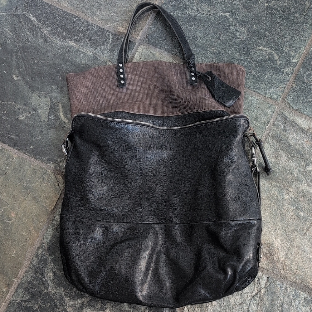 A.S.98 Black and Brown Leather Tote